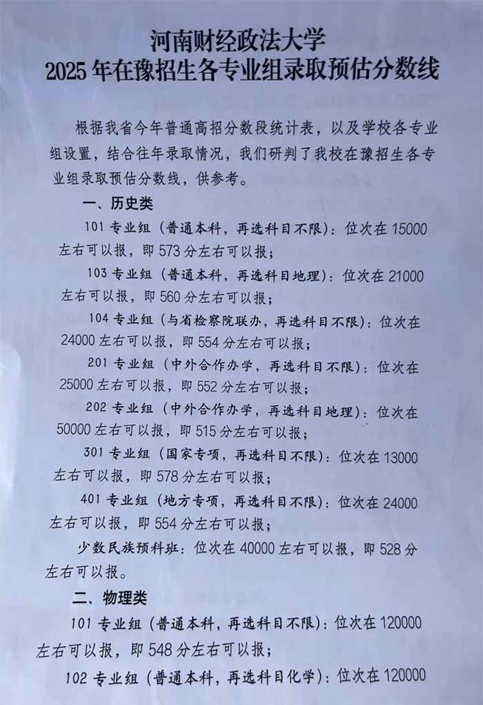 2025填报参考：在河南招生高校预估分数线汇总