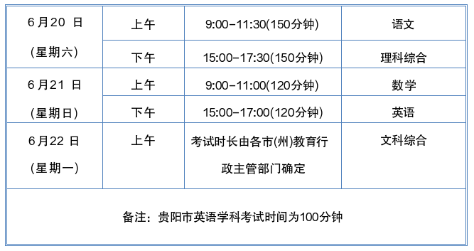 2026年贵州中考时间什么时候？